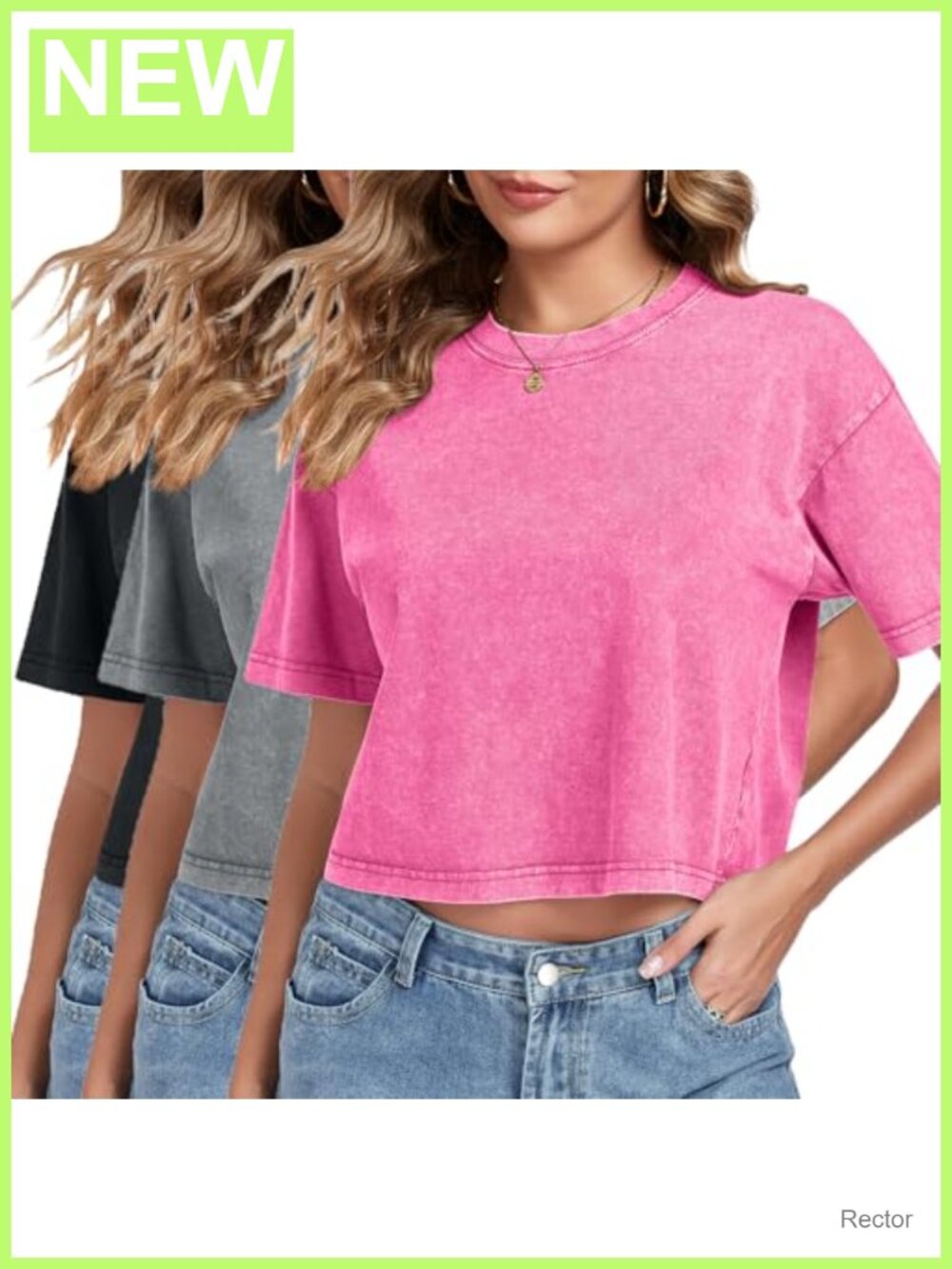 Womens Acid Wash Crop T-Shirt Cotton Drop Shoulder Boxy Casual Tee